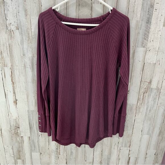 Chaser Maroon Waffle Knit Thermal Long Sleeve Button Top - Picture 1 of 6